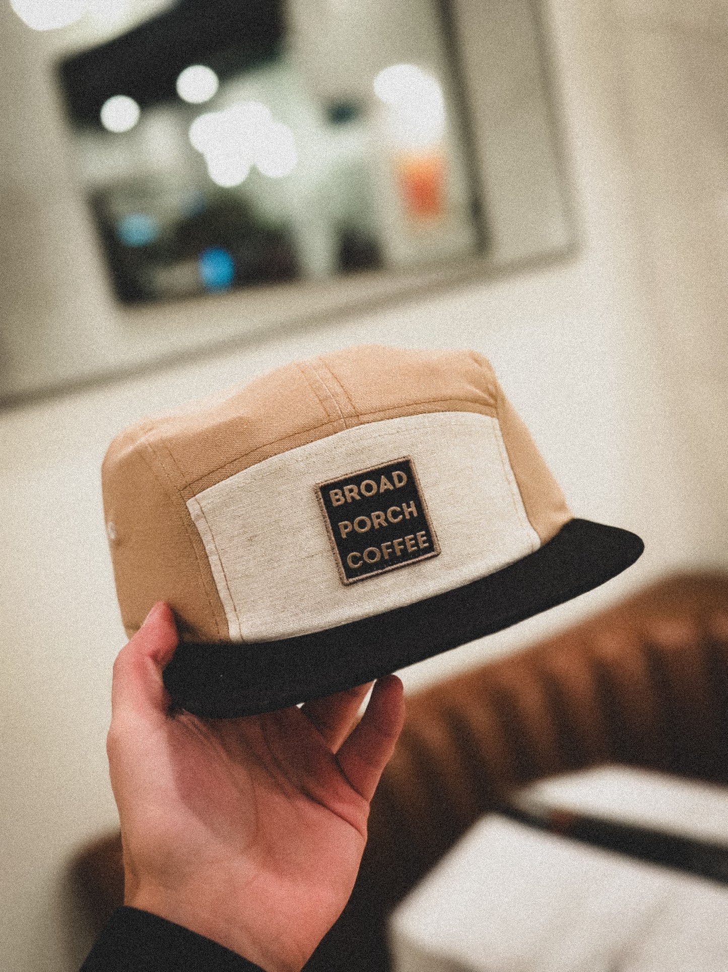 Cream and Brown 5 Panel Hat